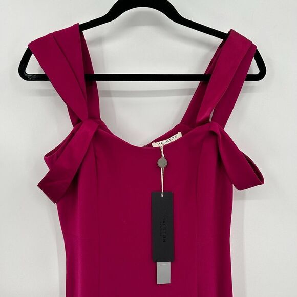 NWT HALSTON HERITAGE Cranberry Pink Cold Shoulder Fitted High Slit Gown Dress 2 - Picture 4 of 8